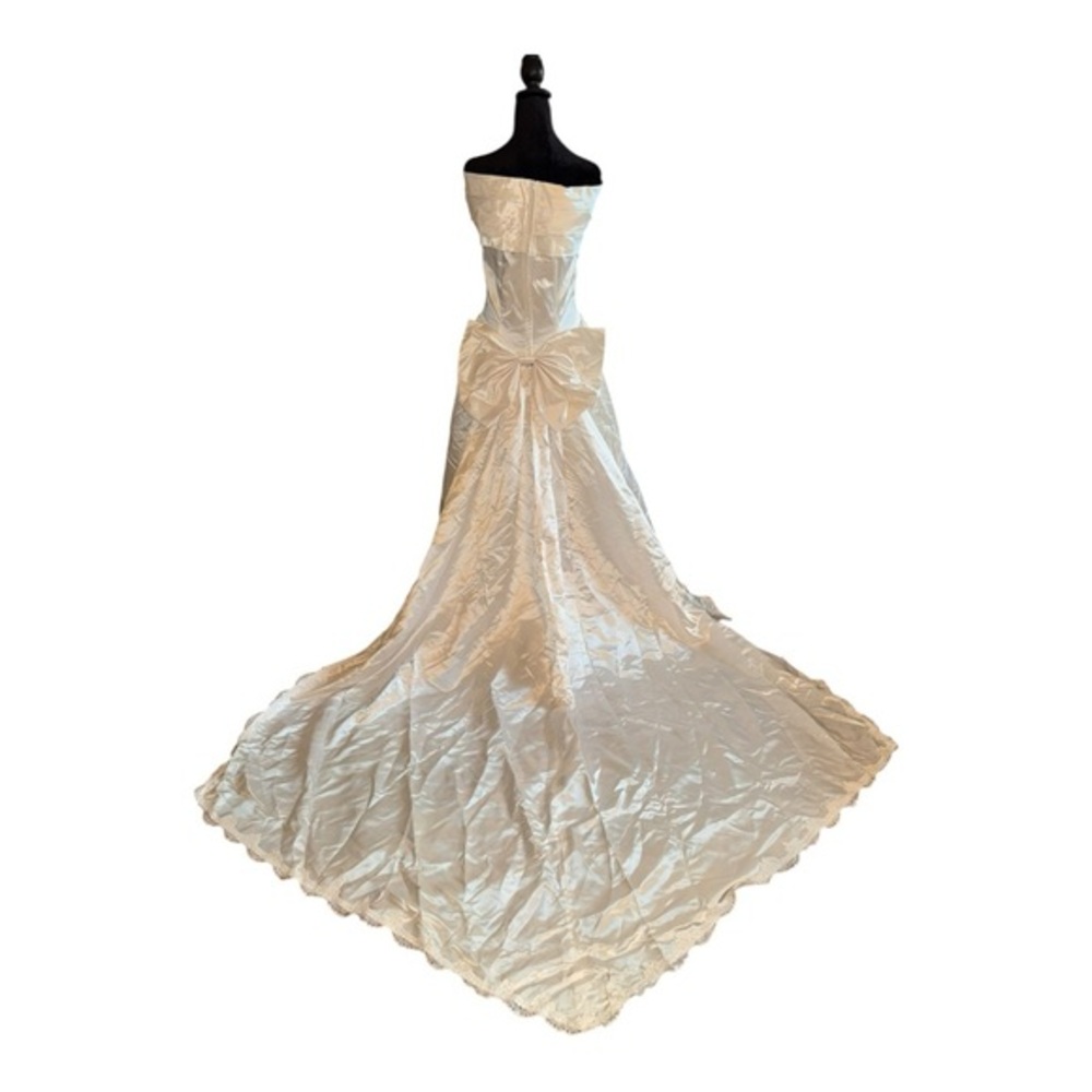 VTG DREAMY JESSICA MCCLINTOCK WEDDING GOWN SATIN REMOVABLE TRAINw/ACENT BOW sz10 - Picture 2 of 16